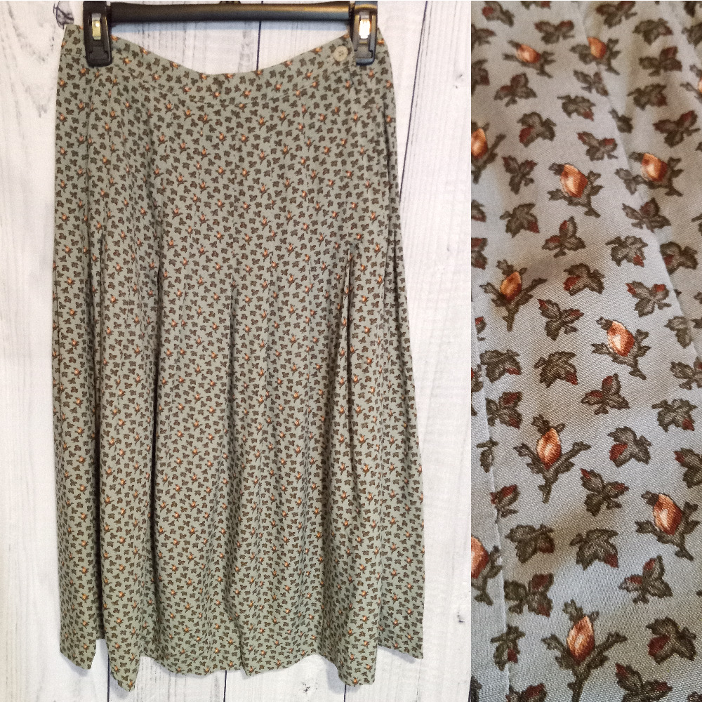 JG Hook Vintage 80s 90s Light Blue Ditsy Floral Pleated Fit & Flare Midi Skirt